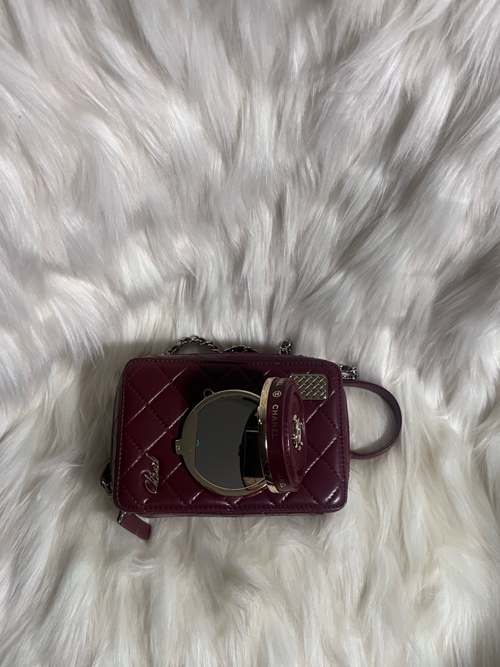 Burgundy Diamond Quilted Leather Camera Bag - Excellent Condition